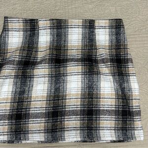SHEIN Plaid Mini Skirt in Black, White, and Tan